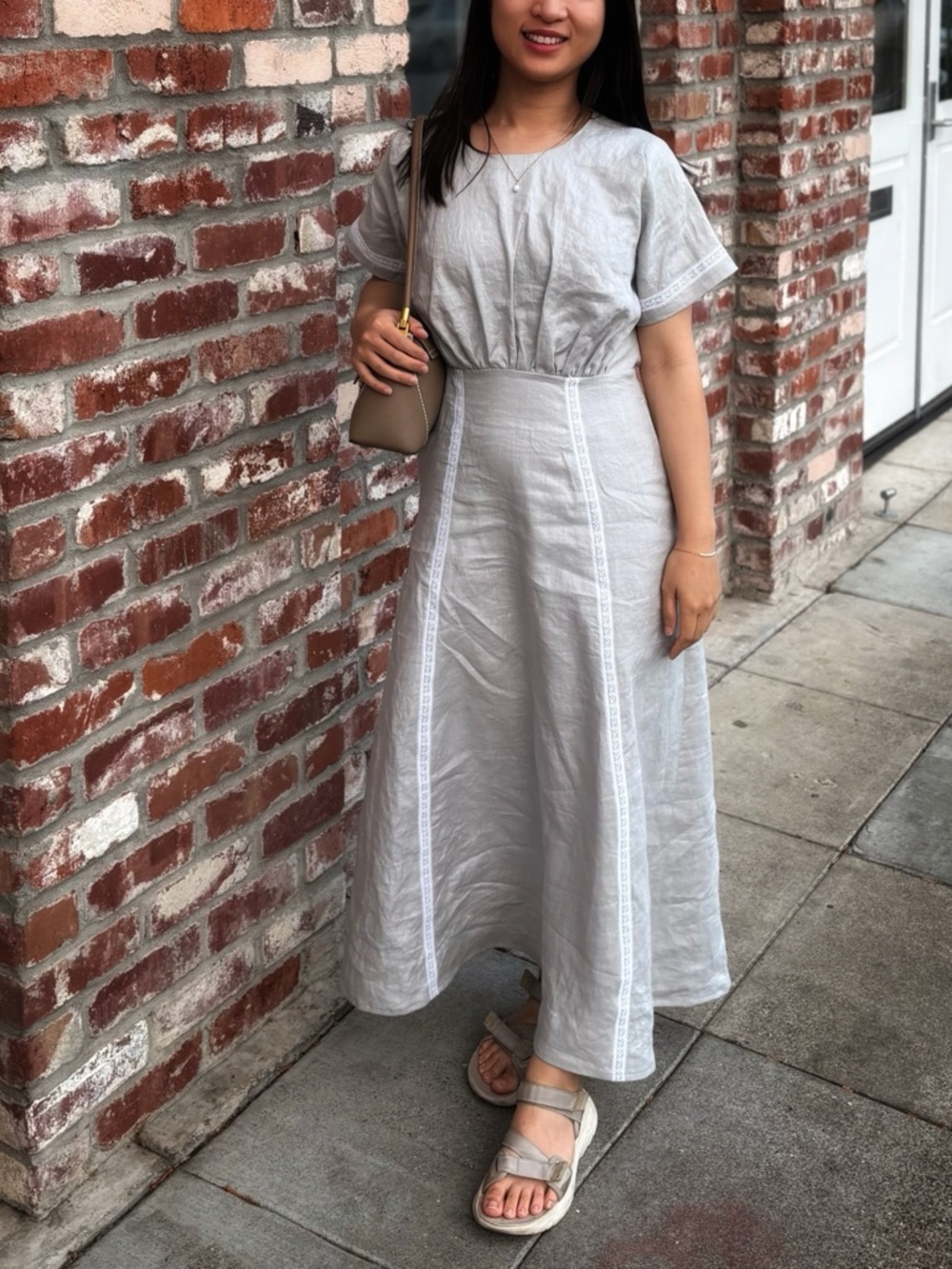 Linen Maxi Dress with Lace Trim - Picture 2 of 5